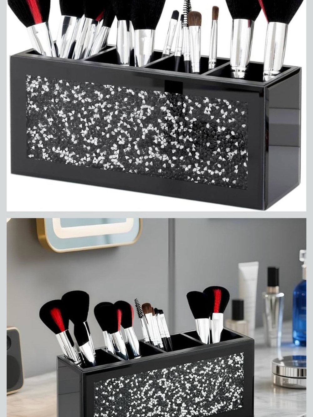 Source Unknown Black Glitter Makeup Brush Organizer